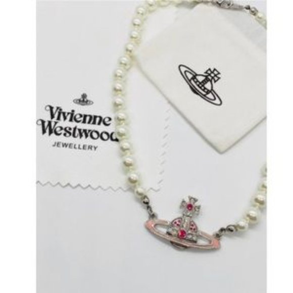 Vivienne Westwood Pink Pearl Necklace Sliver - Picture 5 of 5